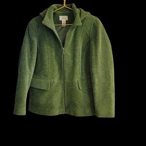 Vtg L.L.Bean Coat Green Hooded Jacket With Full-Zip Front Size Petite Lg
